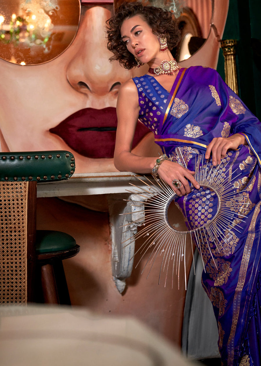 Royal Blue Glamorous Satin Silk Saree – Perfect for Cocktail & Dinner Parties
