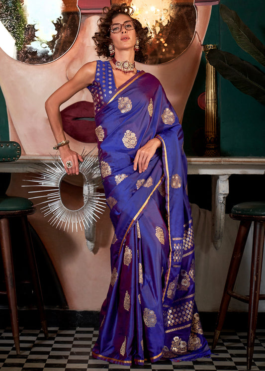 Royal Blue Glamorous Satin Silk Saree – Perfect for Cocktail & Dinner Parties