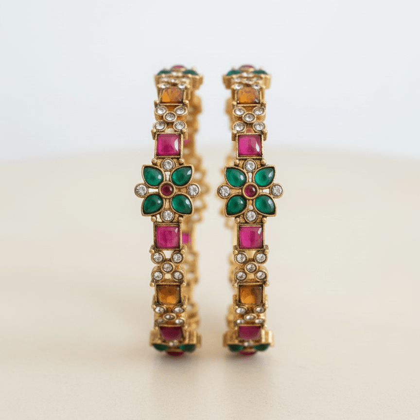 Ruby Emerald Bloom Bangles - Pehnaawaa