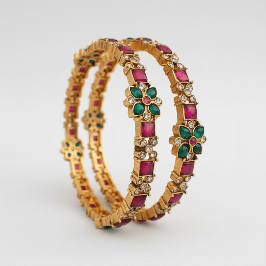 Ruby Emerald Bloom Bangles - Pehnaawaa