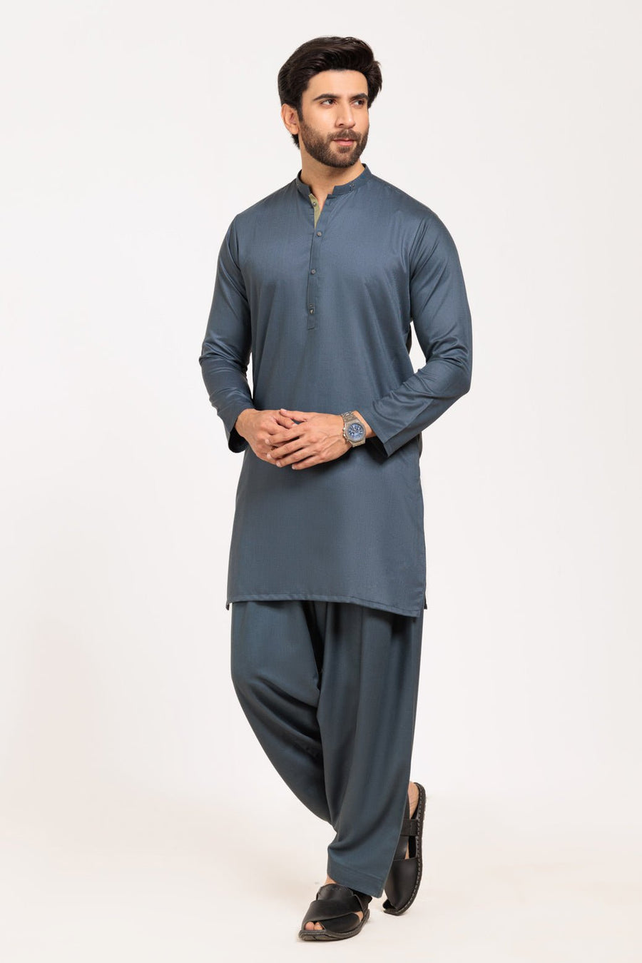 S - GREEN - BLENDED - KURTA TROUSER - (KSW24 - 029) - Pehnaawaa