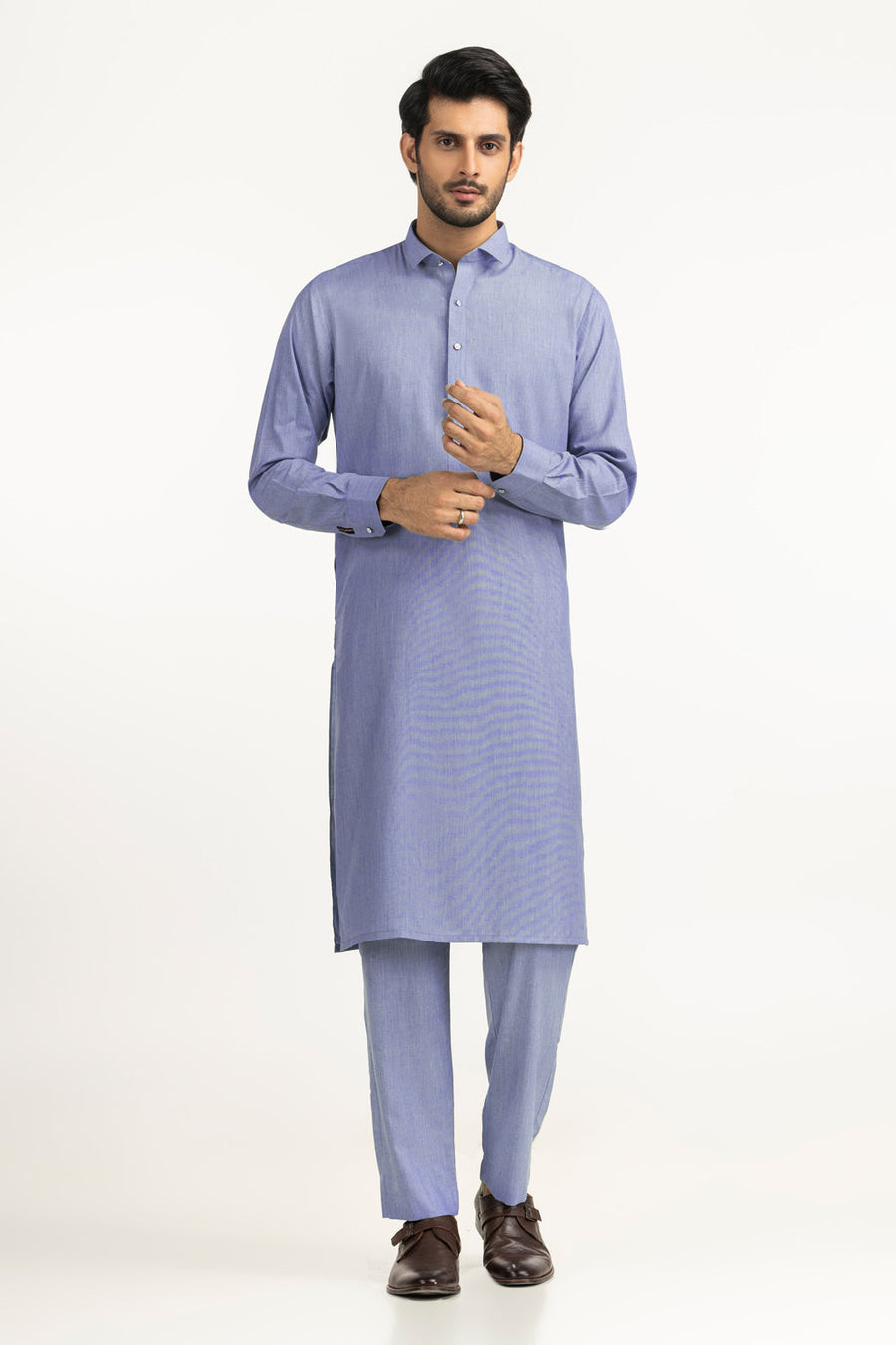 Beige Cotton 2-Piece Men's Salwar Kameez | Collar Placket - Pehnaawaa