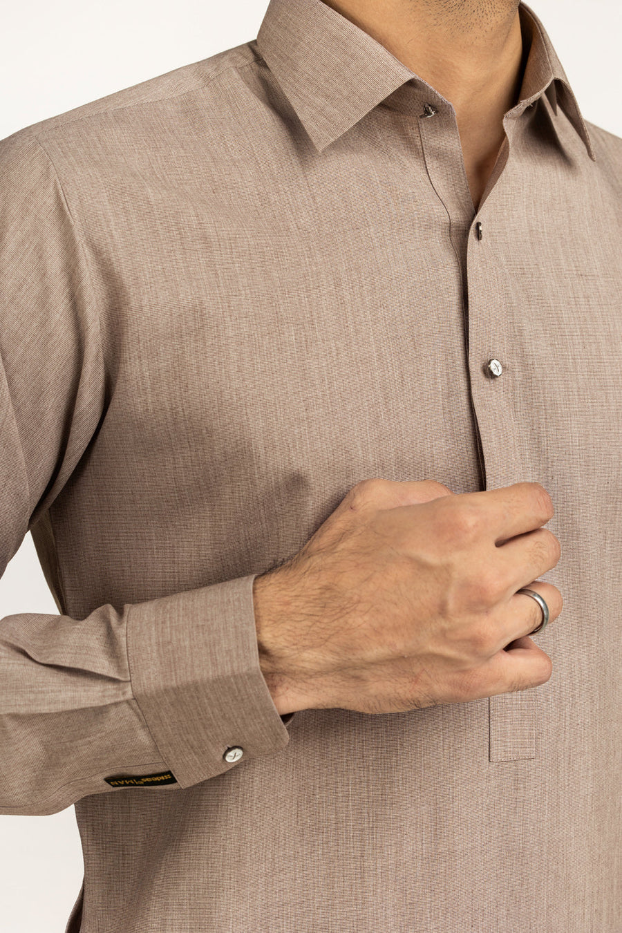 Beige Cotton 2-Piece Men's Salwar Kameez | Collar Placket - Pehnaawaa