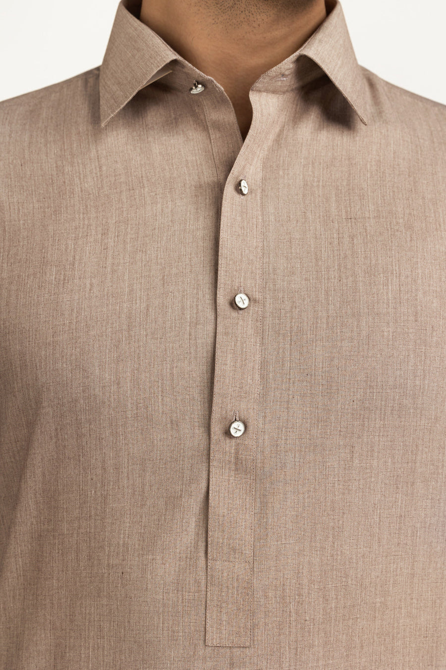 Beige Cotton 2-Piece Men's Salwar Kameez | Collar Placket - Pehnaawaa