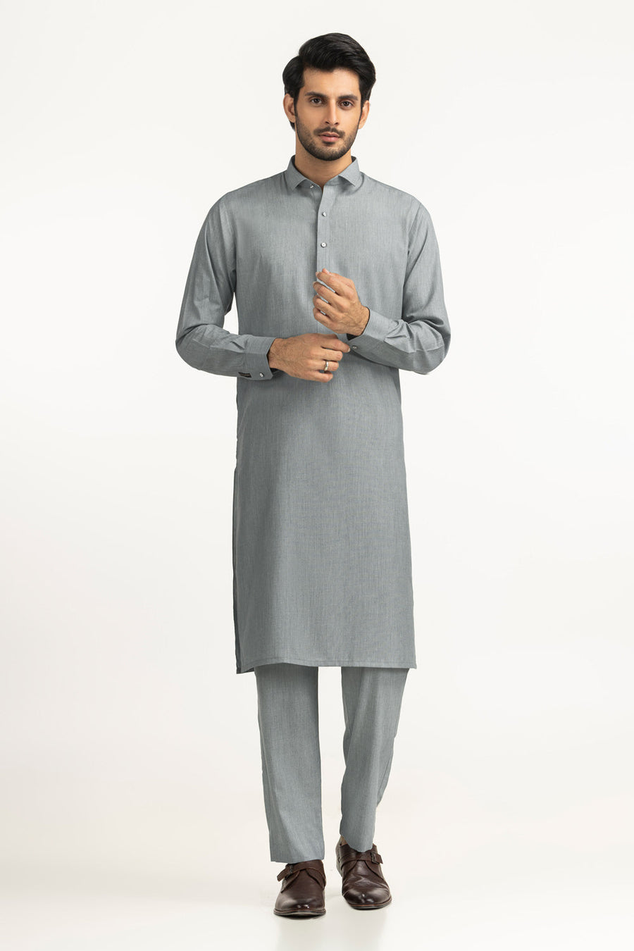 Beige Cotton 2-Piece Men's Salwar Kameez | Collar Placket - Pehnaawaa
