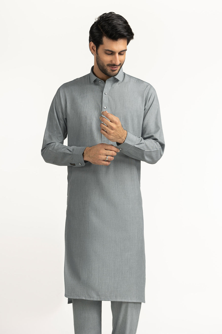 Beige Cotton 2-Piece Men's Salwar Kameez | Collar Placket - Pehnaawaa