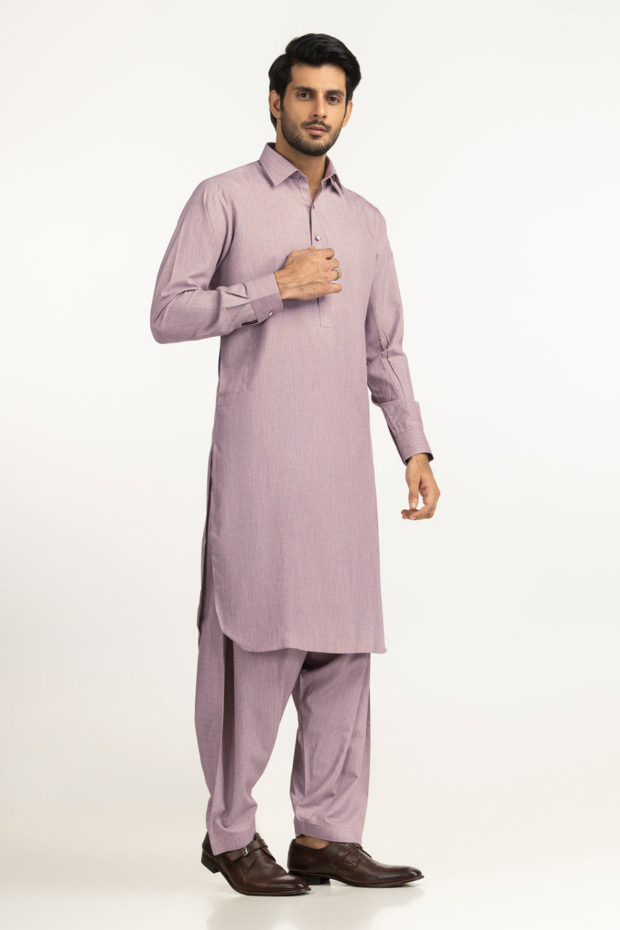 Beige Cotton 2-Piece Men's Salwar Kameez | Collar Placket - Pehnaawaa