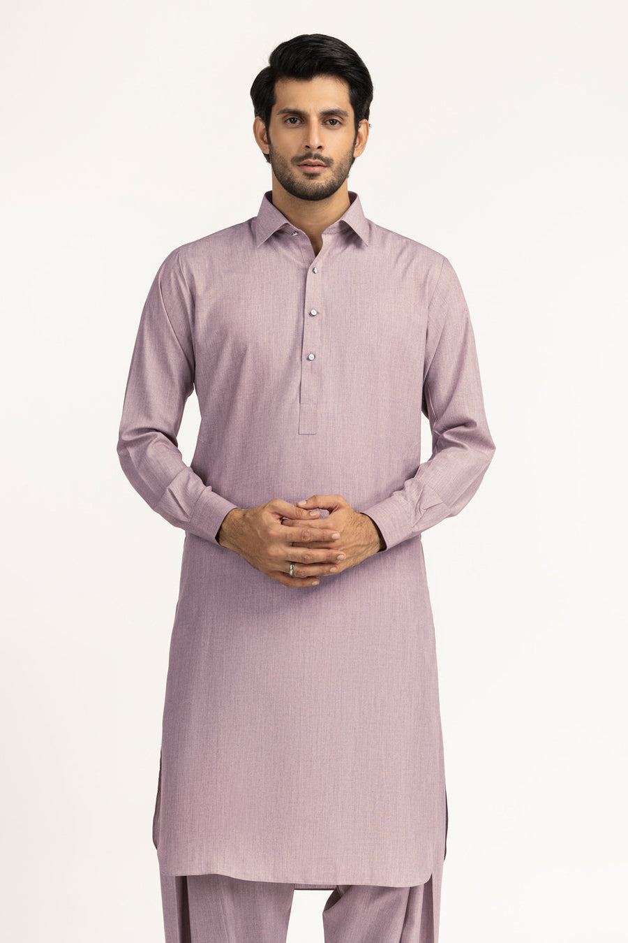 Beige Cotton 2-Piece Men's Salwar Kameez | Collar Placket - Pehnaawaa