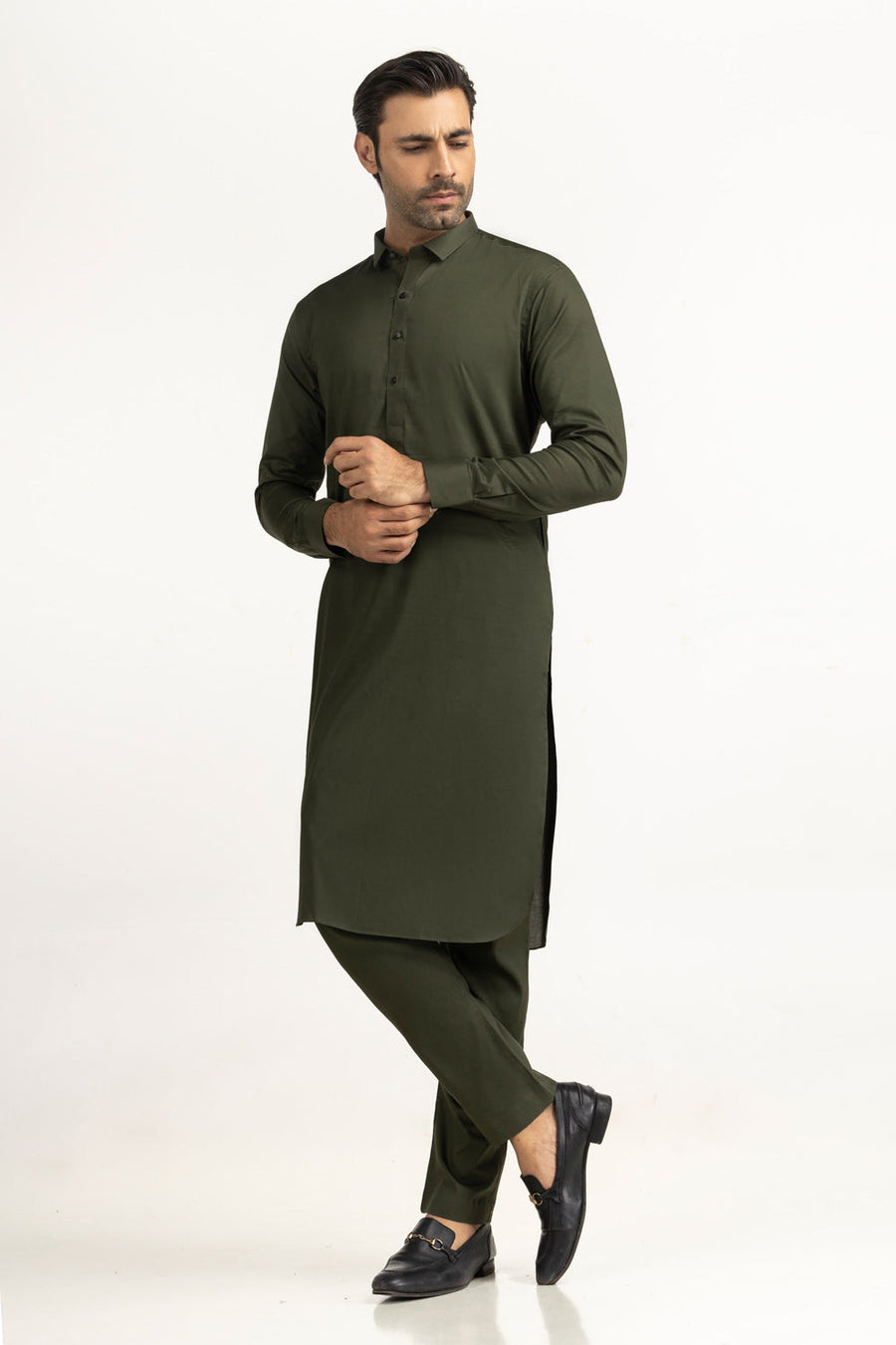 Ivory Cotton 2-Piece Kurta Set | Collared Polo-Style
