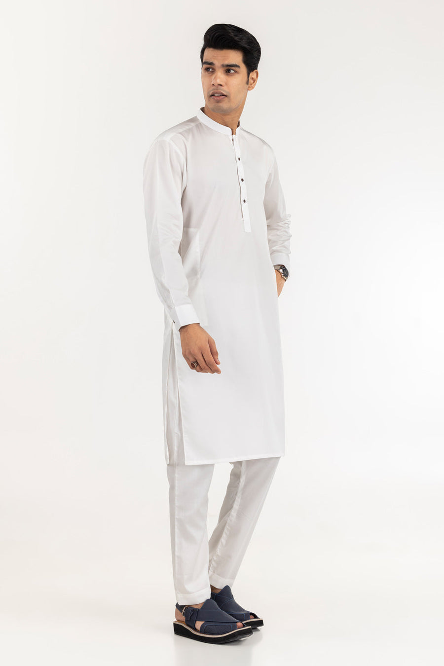 Ivory Cotton 2-Piece Kurta Set | Mandarin Collar
