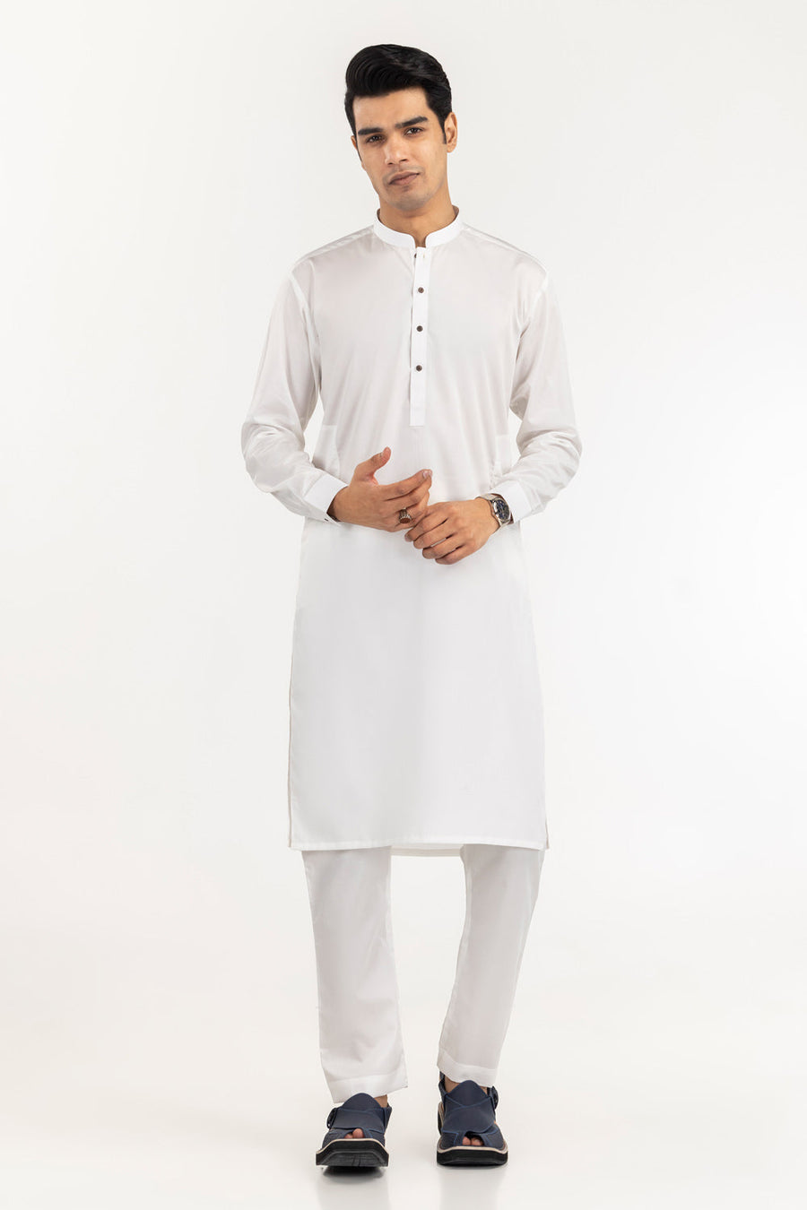 Ivory Cotton 2-Piece Kurta Set | Mandarin Collar