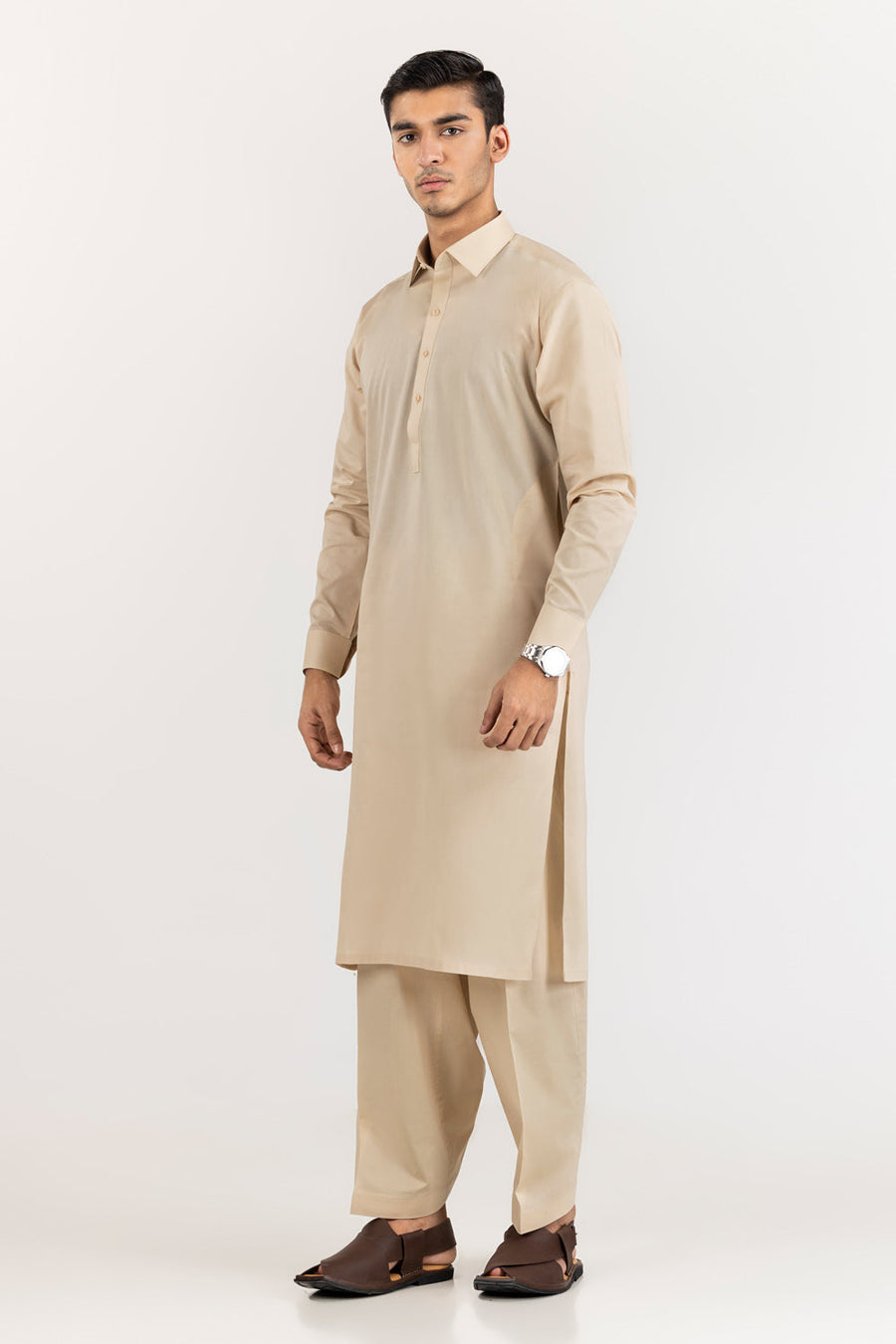Ivory Cotton 2-Piece Kurta Set | Mandarin Collar