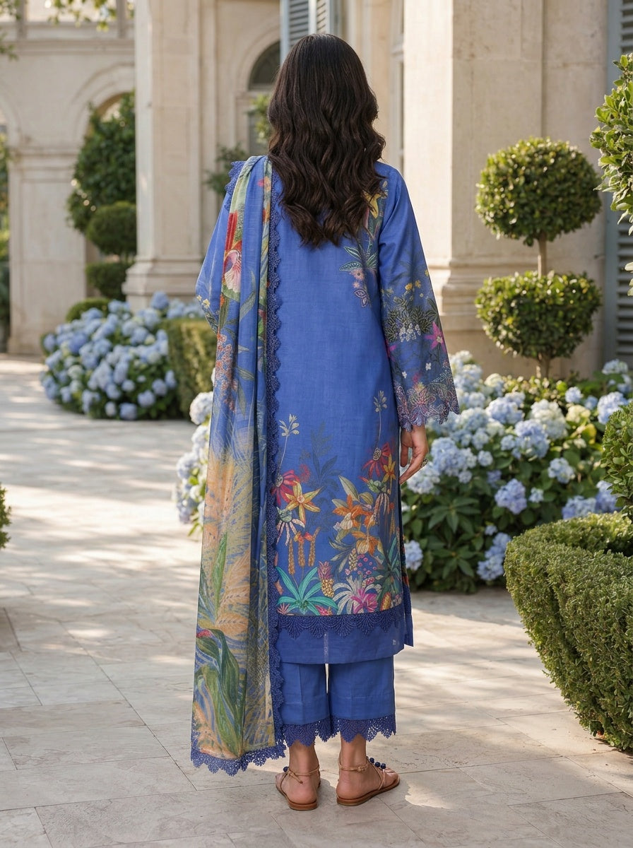 Symphonia Blue Printed Lawn Suit with Slub Dupatta