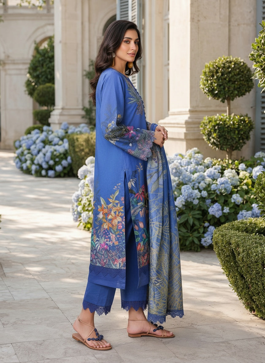 Symphonia Blue Printed Lawn Suit with Slub Dupatta