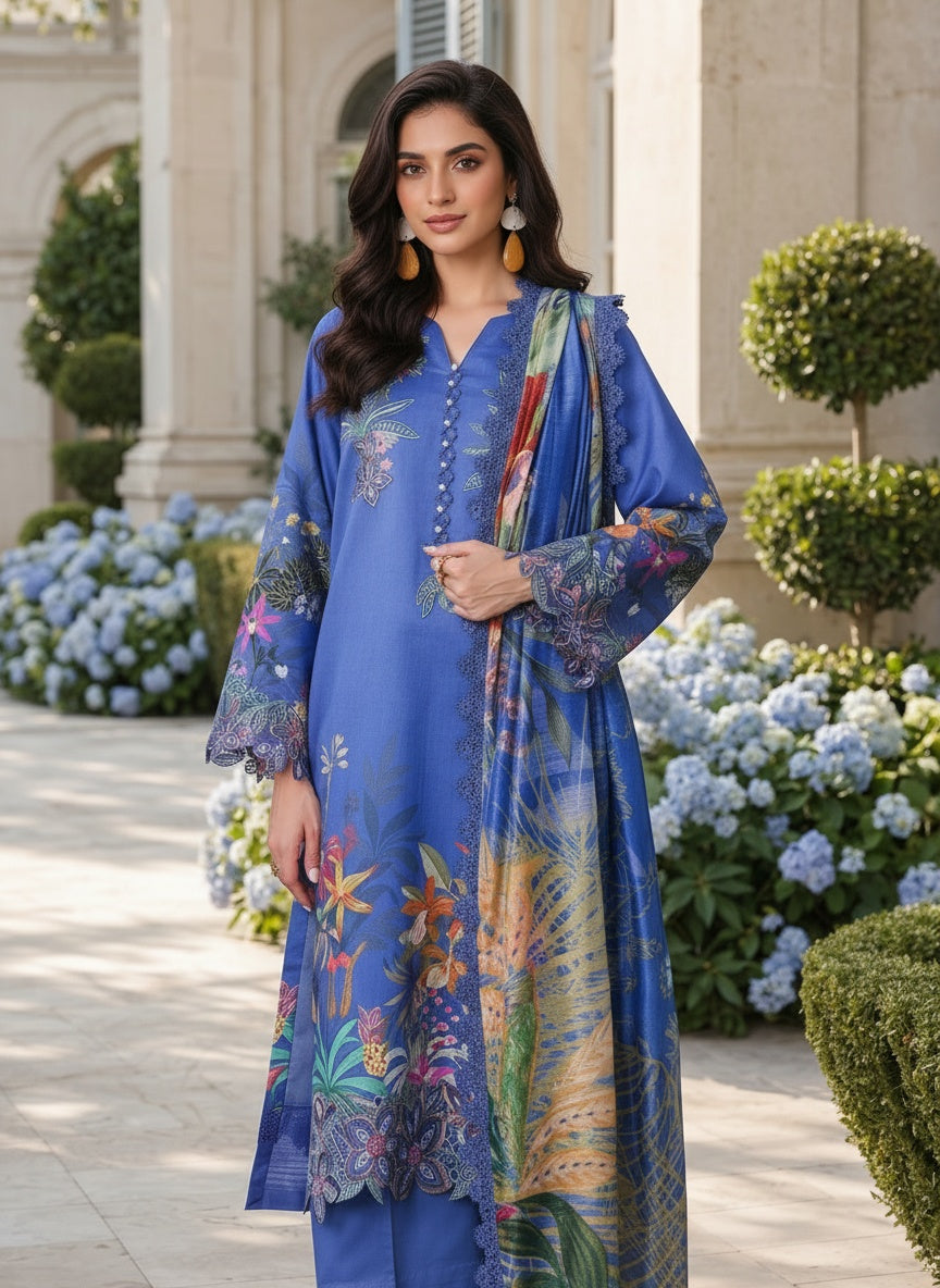 Symphonia Blue Printed Lawn Suit with Slub Dupatta