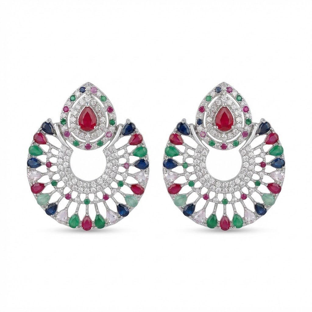 Silver Moon Drop Stud Earrings