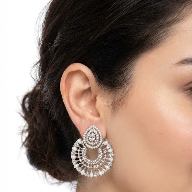 Silver Moon Drop Stud Earrings - Pehnaawaa