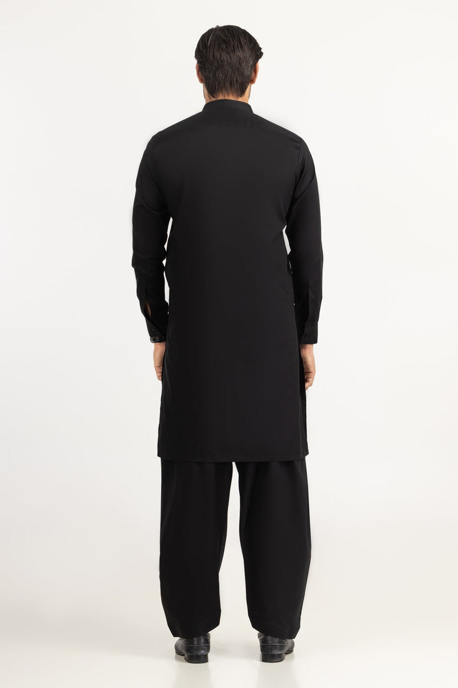 Midnight Navy Cotton Silk Blend 2-Piece Kameez | Mandarin Collar
