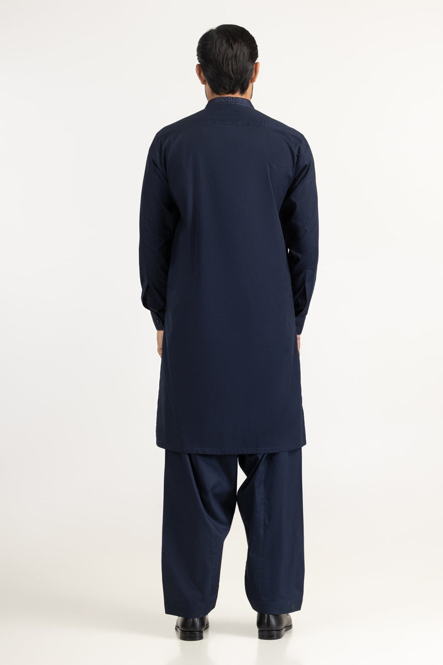 Midnight Navy Cotton 2-Piece Kurta | Embroidered Collar