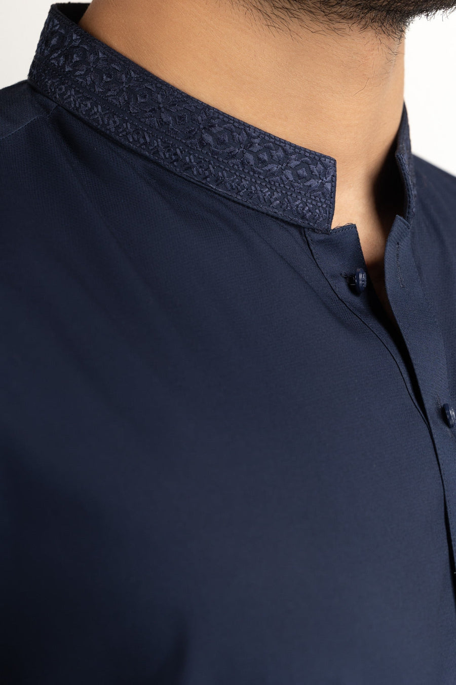 Midnight Navy Cotton 2-Piece Kurta | Embroidered Collar