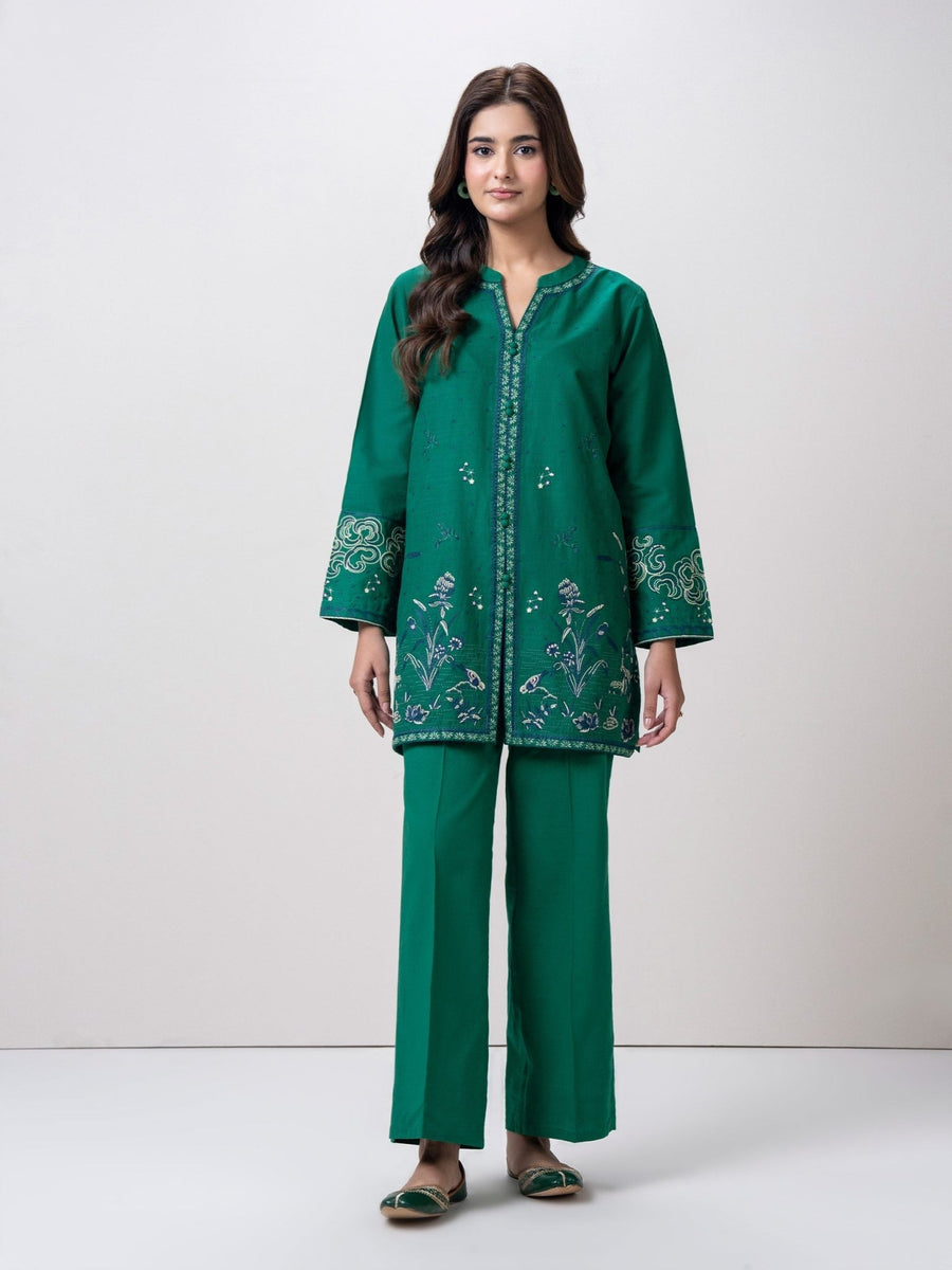 Slub Khaddar Co - ord Set - Embroidered - Pehnaawaa