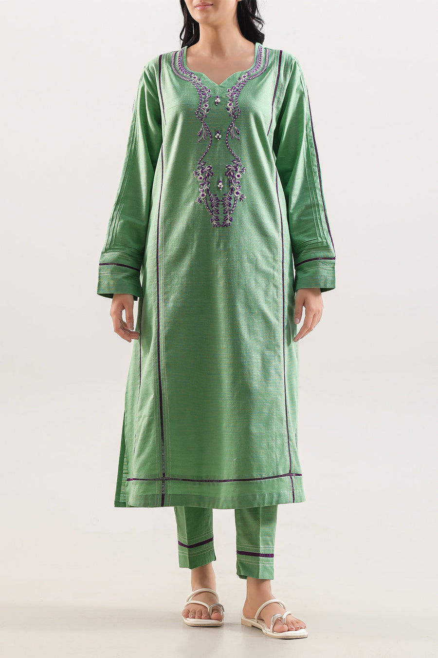 Solid Embroidered Khaddar Stitched 2 Piece (Shirt/Trouser)