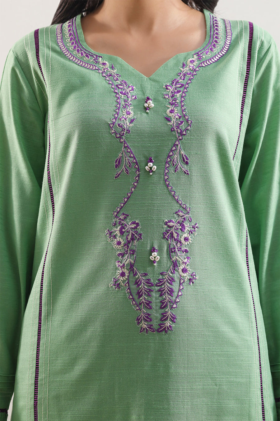 Solid Embroidered Khaddar Stitched 2 Piece (Shirt/Trouser)