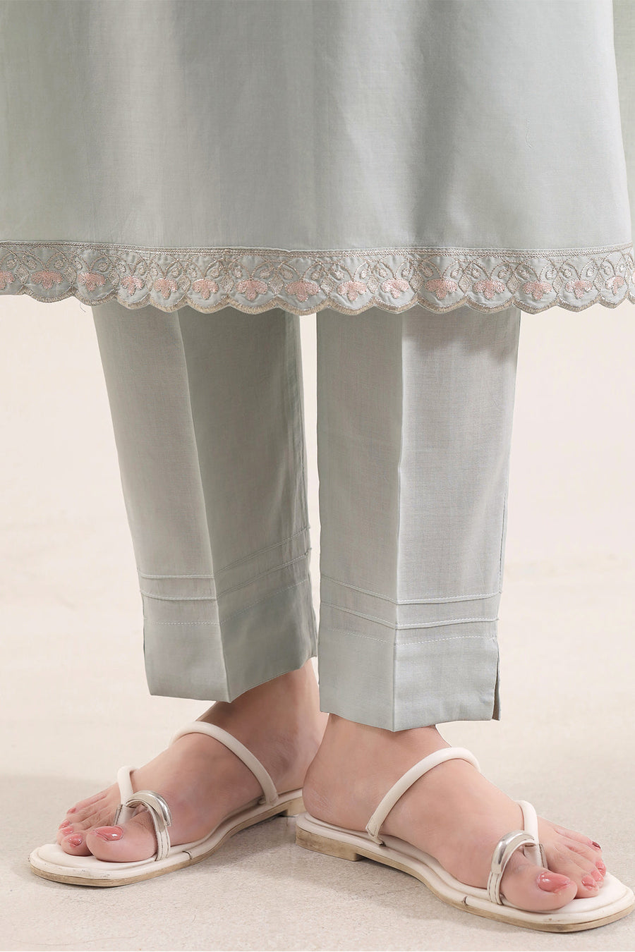 Solid Embroidered Cotton Stitched 2 Piece (Shirt/Trouser) - Pehnaawaa