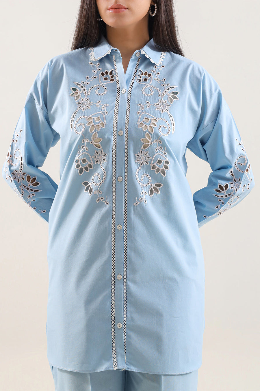 Solid Embroidered Poplin Stitched 2 piece (Shirt/Trouser) - Pehnaawaa