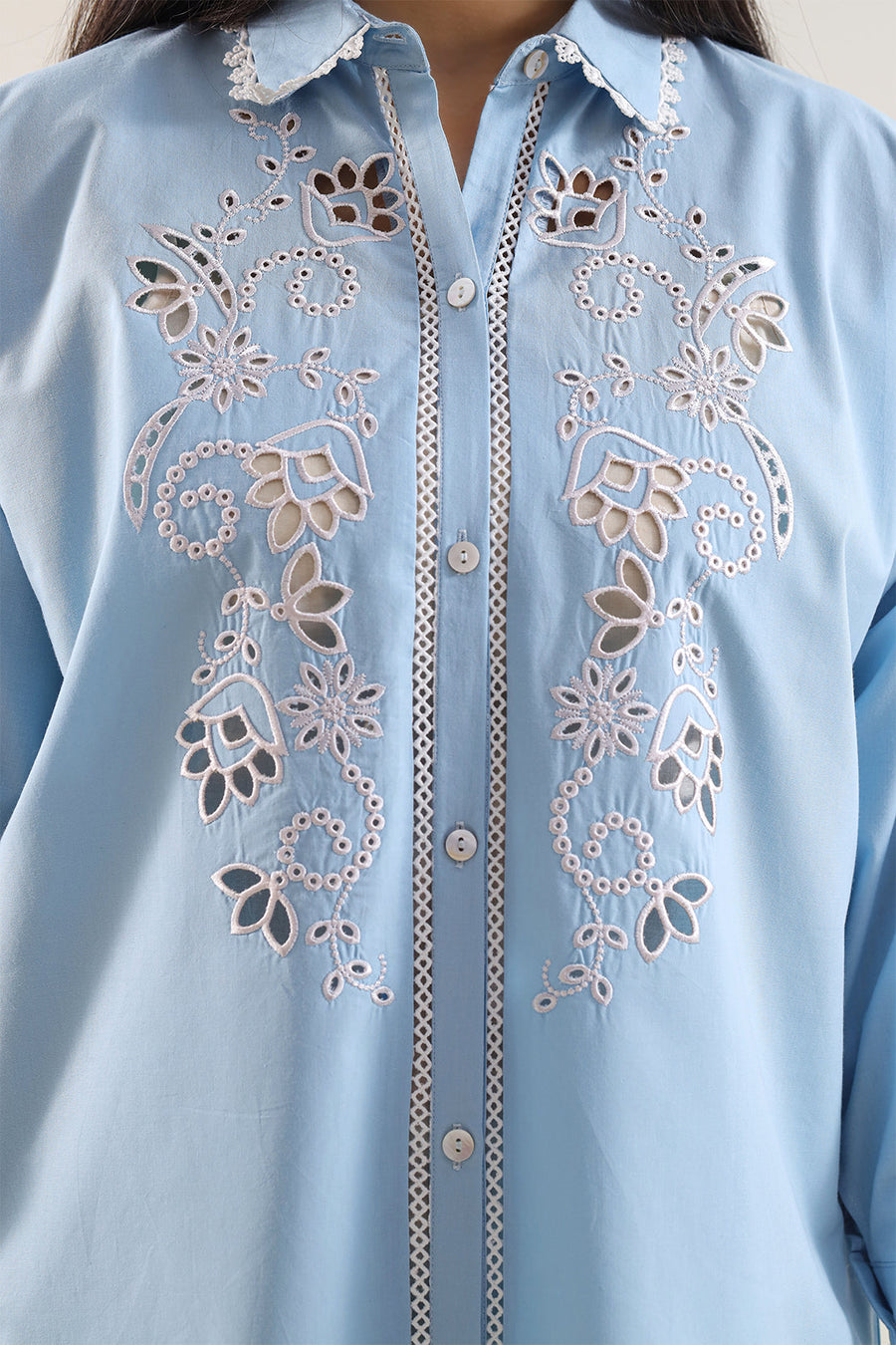 Solid Embroidered Poplin Stitched 2 piece (Shirt/Trouser) - Pehnaawaa