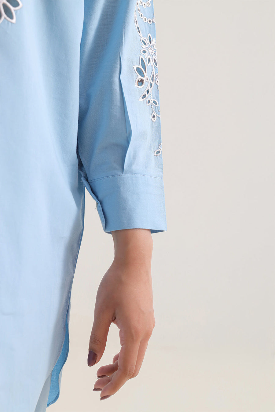 Solid Embroidered Poplin Stitched 2 piece (Shirt/Trouser) - Pehnaawaa