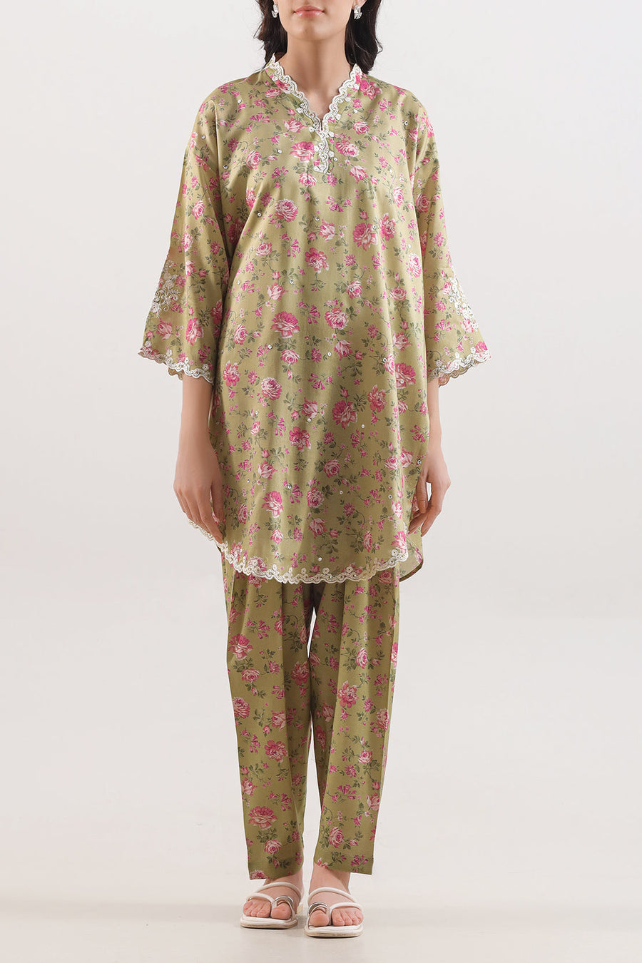 Printed Embroidered Arabic Lawn Stitched 2 Piece (Shirt/Trouser) - Pehnaawaa