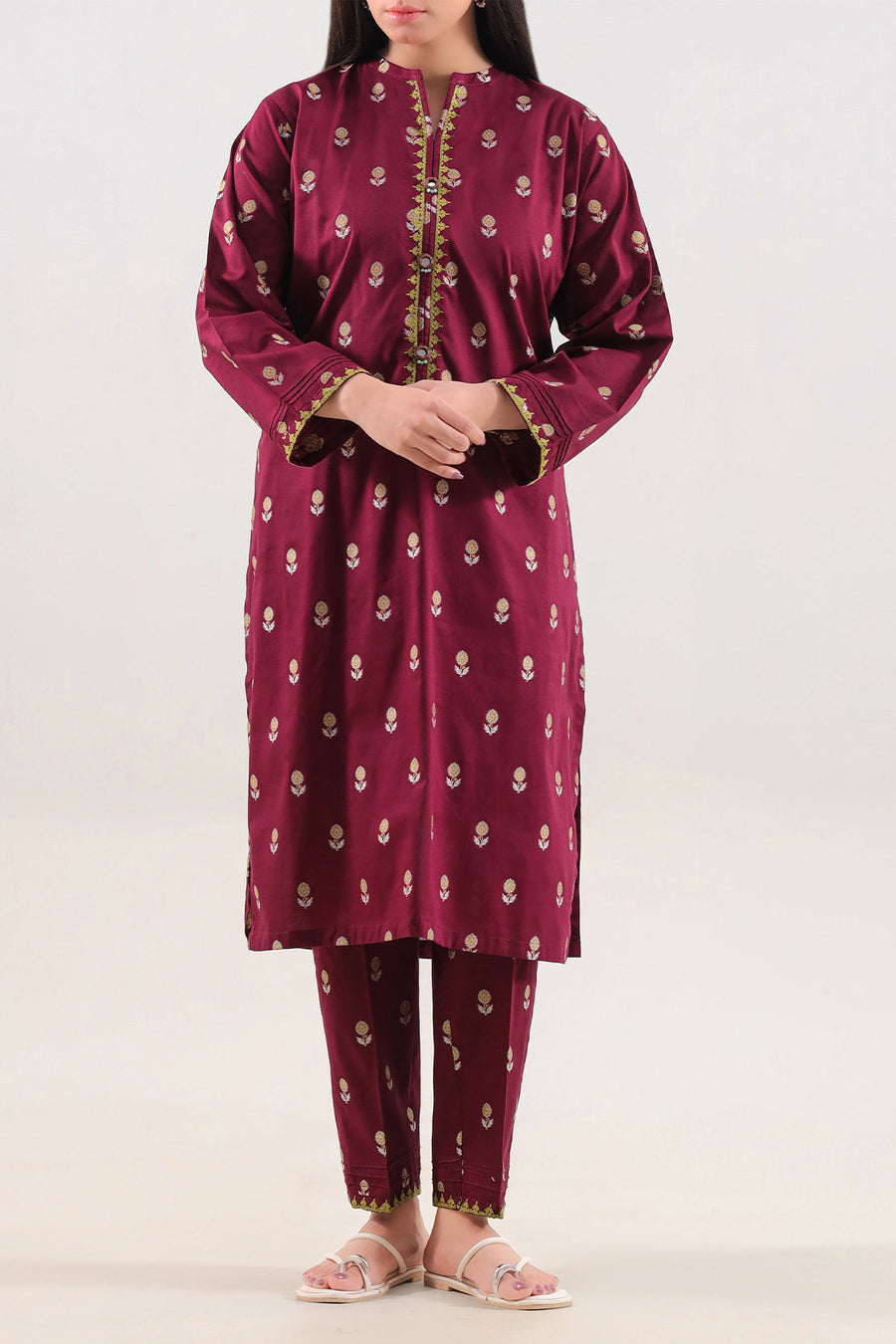 Embroidered Cotton Jacquard Stitched 2 Piece (Shirt/Trouser) - Pehnaawaa