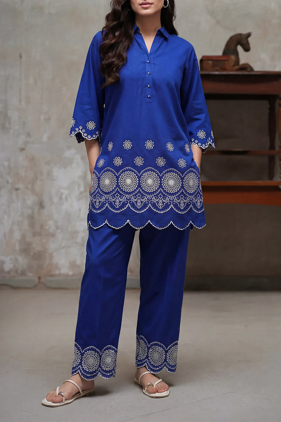 Solid Embroidered Cambric Stitched 2 Piece (Shirt/Trouser) - Pehnaawaa