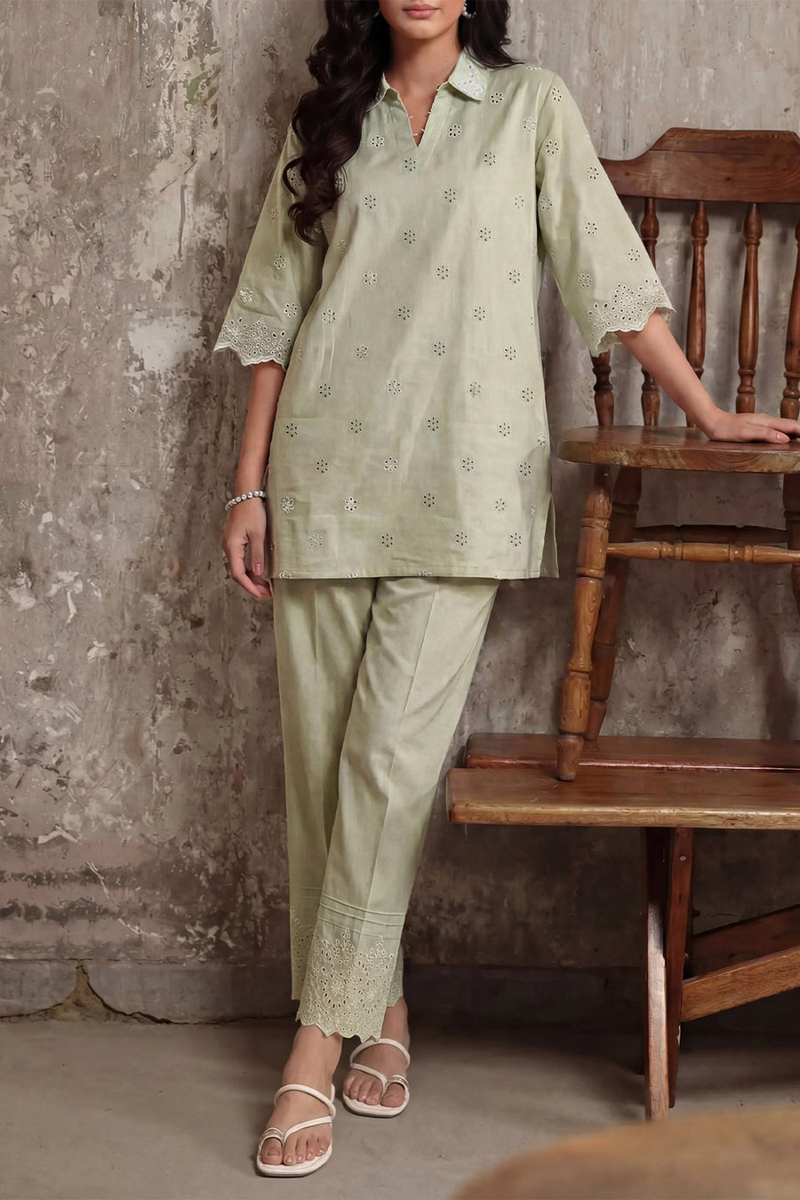 Solid Embroidered Cambric Stitched 2 Piece (Shirt/Trouser) - Pehnaawaa