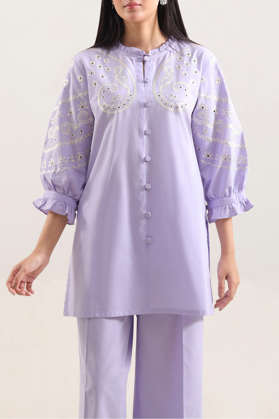 Solid Embroidered Poplin Stitched 2 piece (Shirt/Trouser) - Pehnaawaa