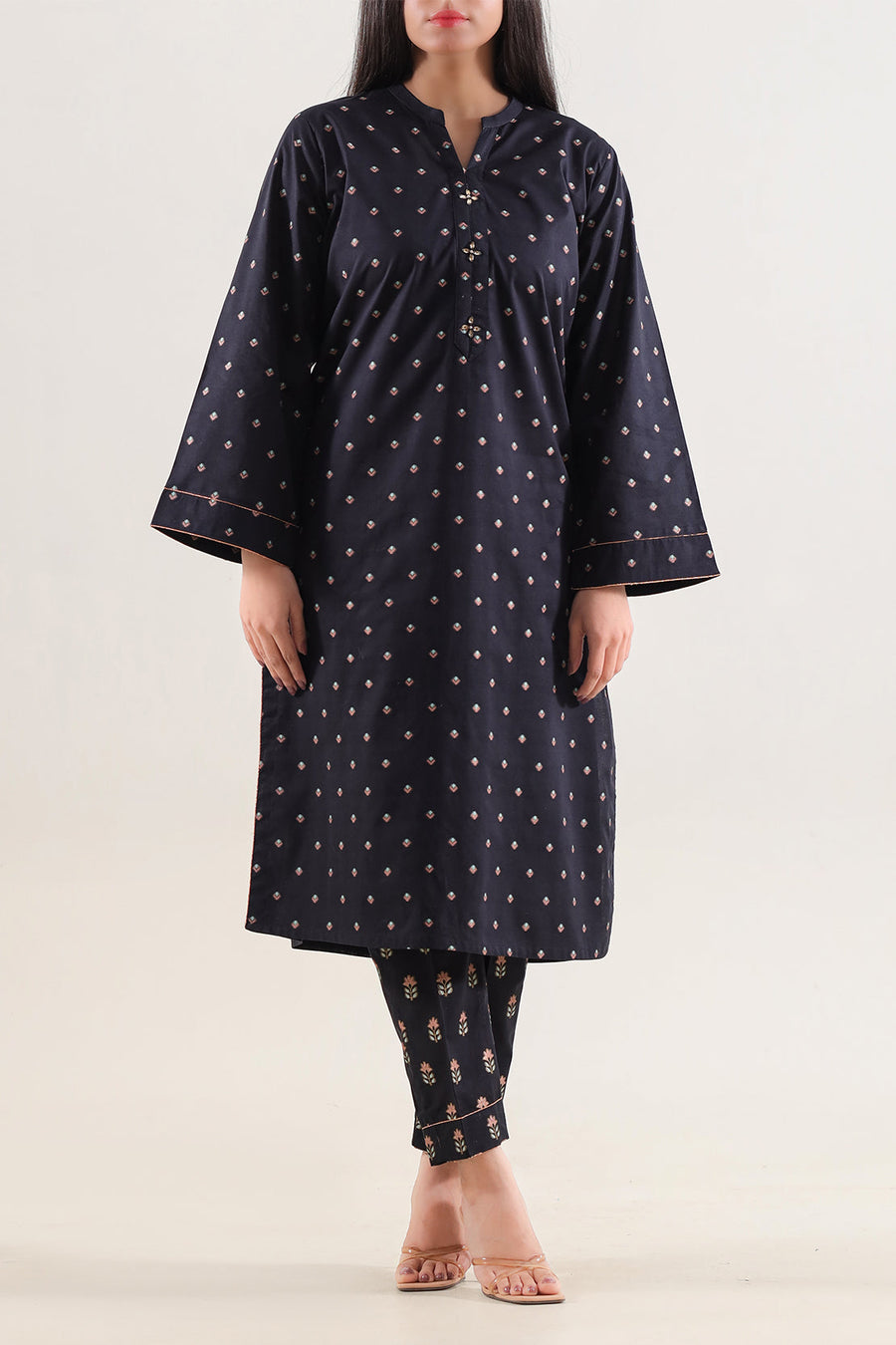 Black Cotton Printed | Stitched