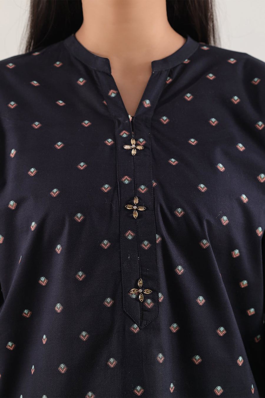 Black Cotton Printed | Stitched