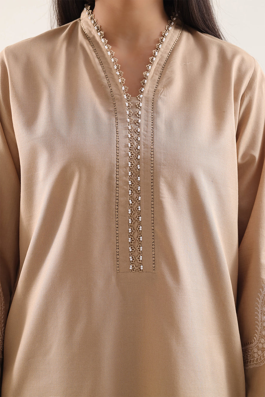 Solid Embroidered Slub Cotton Stitched 2 Piece (Shirt/Trouser) - Pehnaawaa