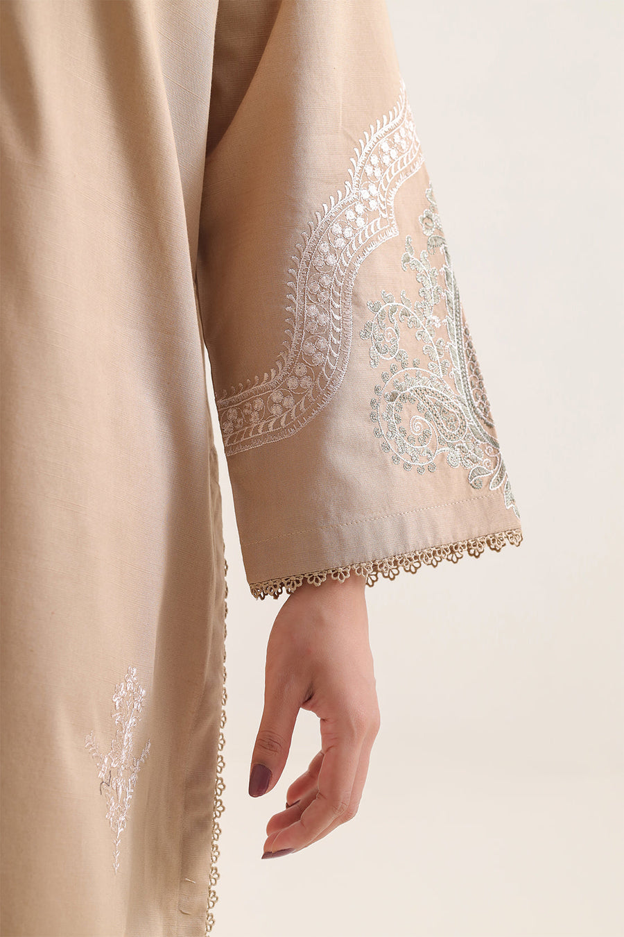 Solid Embroidered Slub Cotton Stitched 2 Piece (Shirt/Trouser) - Pehnaawaa