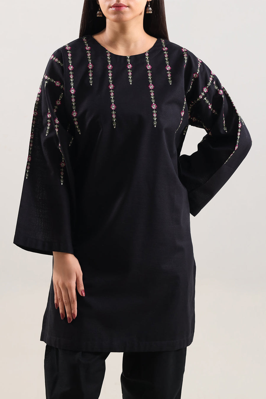 Solid Embroidered Khaddar Stitched 2 Piece (Shirt/Trouser)
