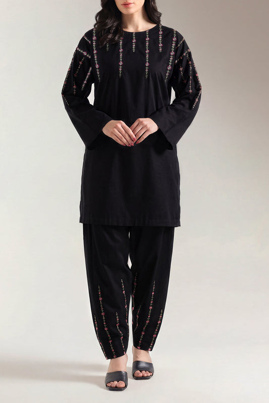 Solid Embroidered Khaddar Stitched 2 Piece (Shirt/Trouser)