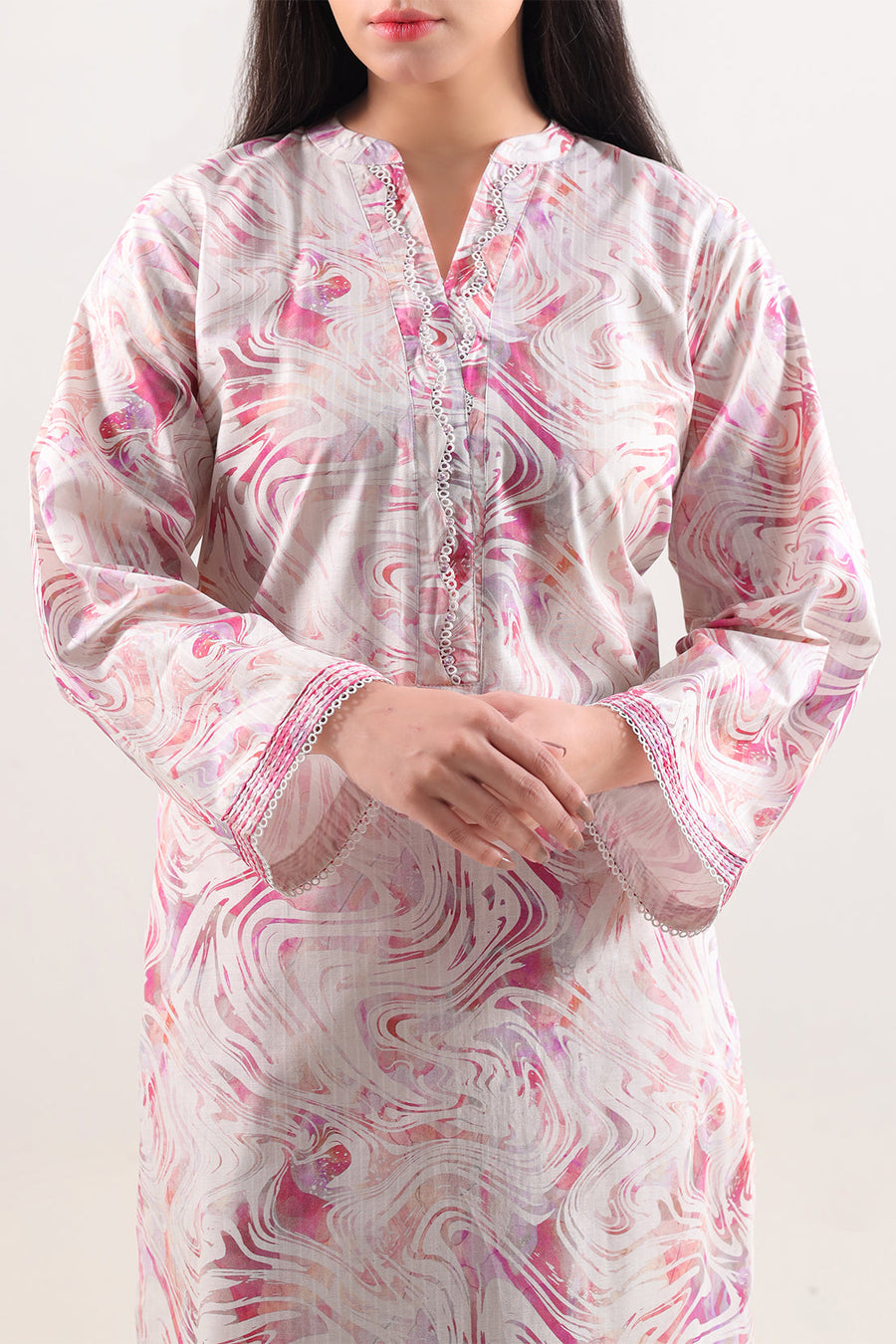 Printed Embroidered Self Strip Lawn Stitched 2 Piece (Shirt/Trouser) - Pehnaawaa