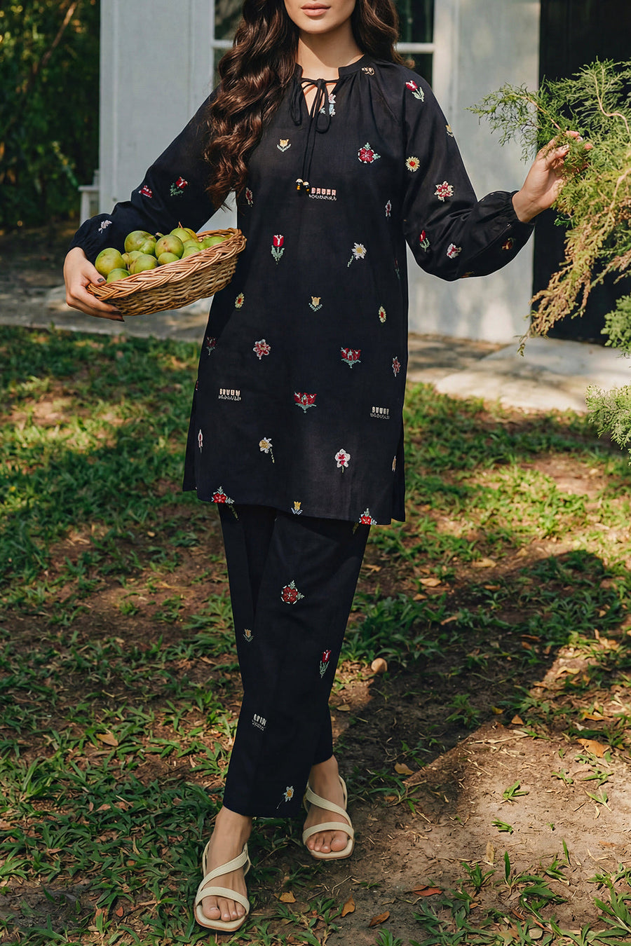Solid Embroidered Cross Hatch Stitched 2 Piece (Shirt/Trouser) - Pehnaawaa