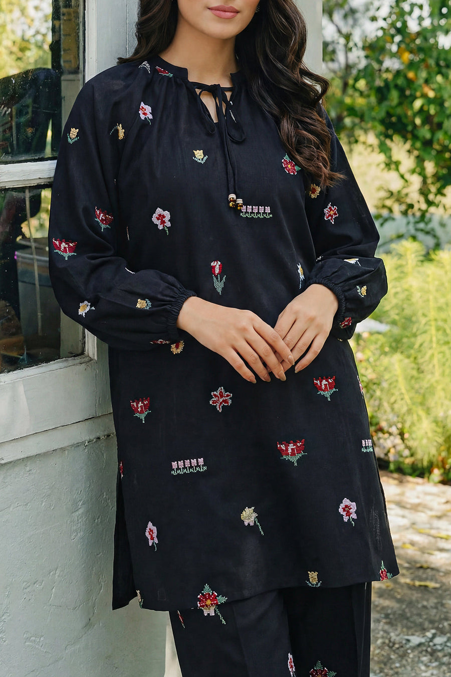 Solid Embroidered Cross Hatch Stitched 2 Piece (Shirt/Trouser) - Pehnaawaa