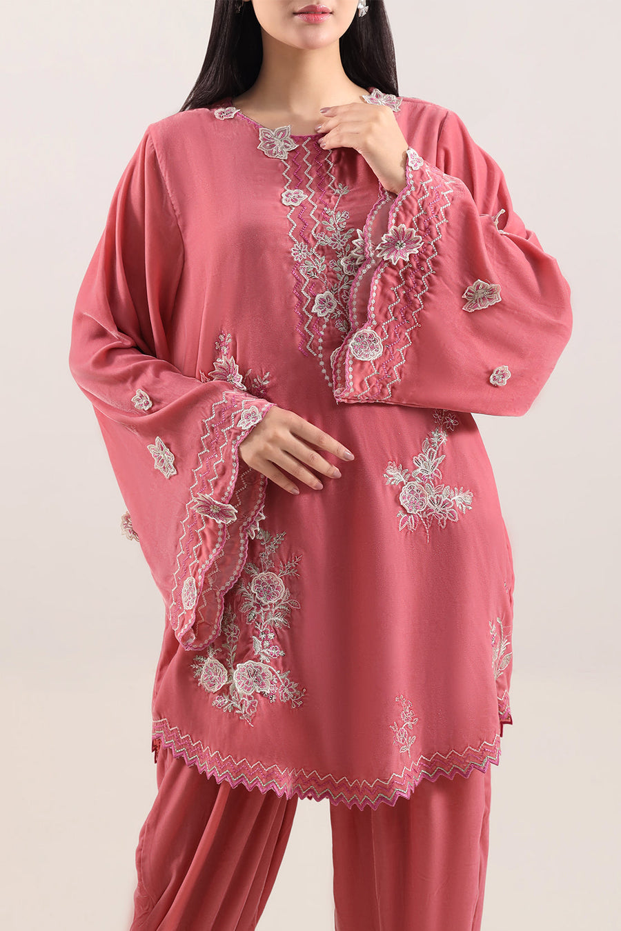 Solid Embroidered Velvet Stitched (Shirt/Trouser)