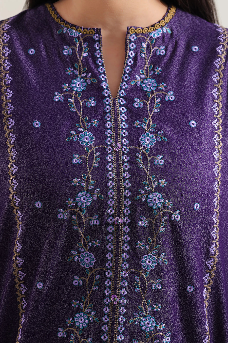 Solid Embroidered Karandi Stitched 2 Piece (Shirt/Trouser) - Pehnaawaa