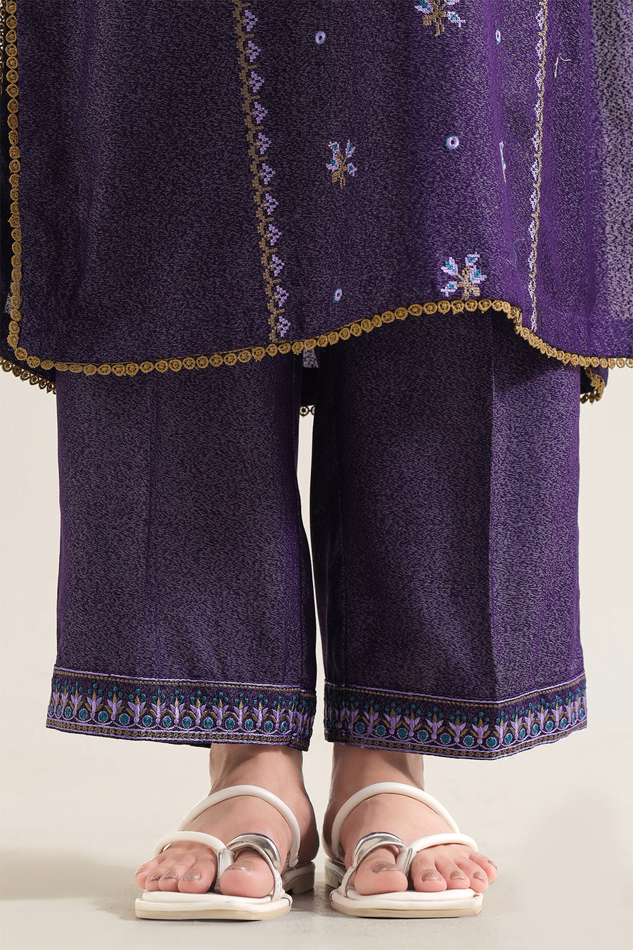 Solid Embroidered Karandi Stitched 2 Piece (Shirt/Trouser) - Pehnaawaa