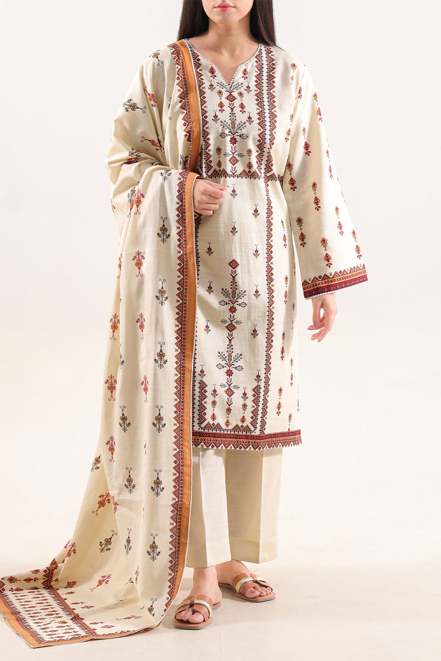 Printed Khaddar Stitched 2 Piece (Shirt/Trouser) - Pehnaawaa