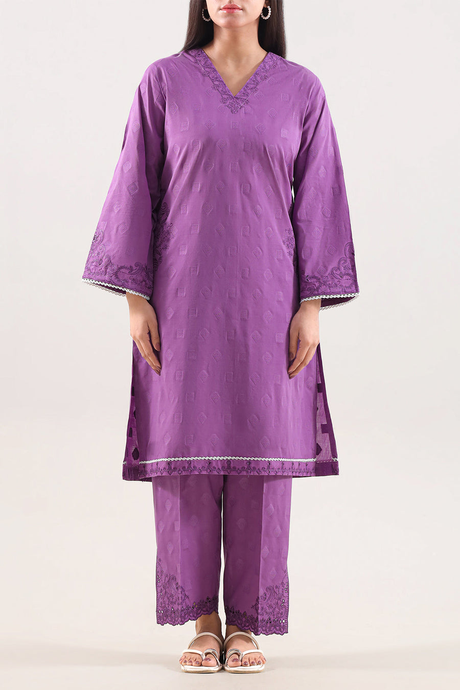 Embroidered Cotton Jacquard Stitched 2 Piece (Shirt/Trouser)